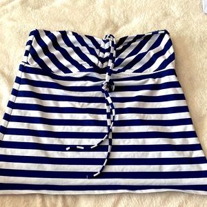 Blue and white striped bathing suit top
